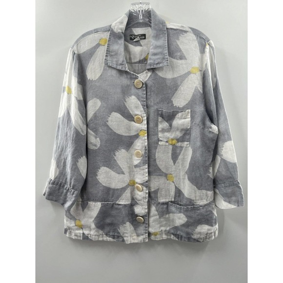 Simply Art By Dolcezza Women’s Linen Button Up Daisy Abstract Floral Size PL - Picture 1 of 8